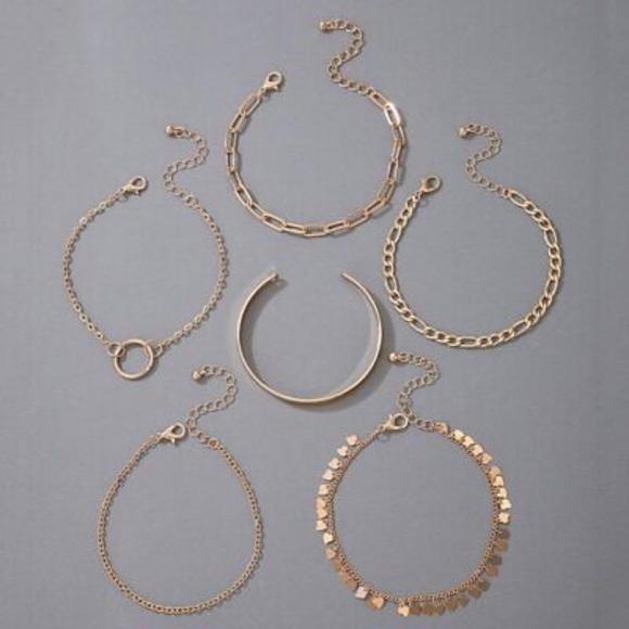 Fashion 6pcs Bracelet Set Women Gold Plated Chain Cuff Bangle Gifts New - Picture 8 of 8